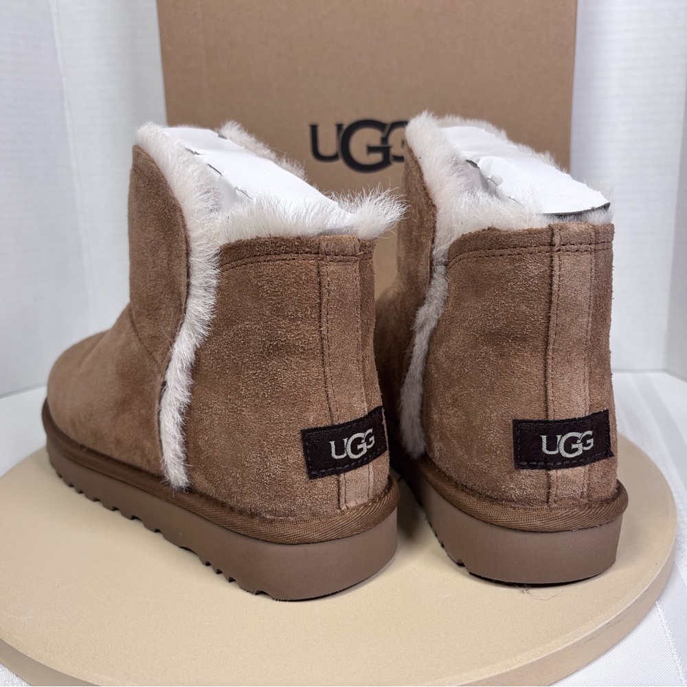 NIB UGG Classic Mini Fluff High-Low Chestnut Suede Boots Size 8